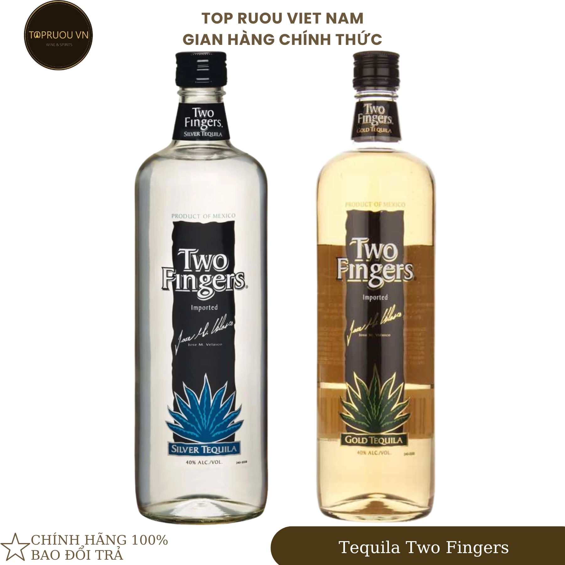 [Top Rượu VN] Rượu Tequila Two Fingers Gold - Silver 700ml [Chính Hãng]