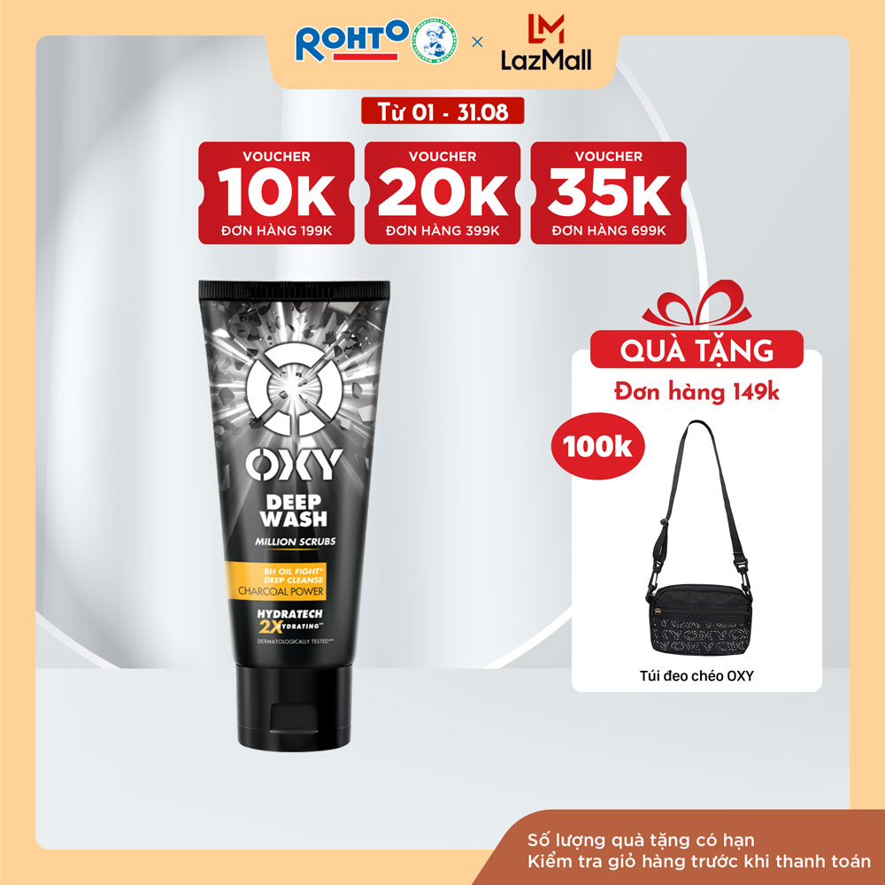 Sữa rửa mặt cho nam Oxy sạch sâu giảm nhờn dạng kem có hạt massage Oxy Deep Wash 100g