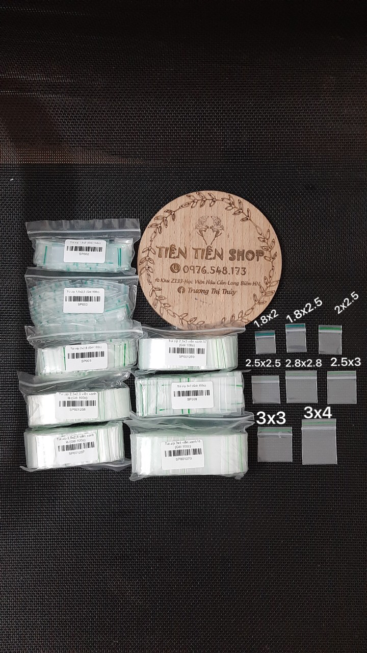 Gói 100c túi zip mini viền xanh lá chọn size tientienshop