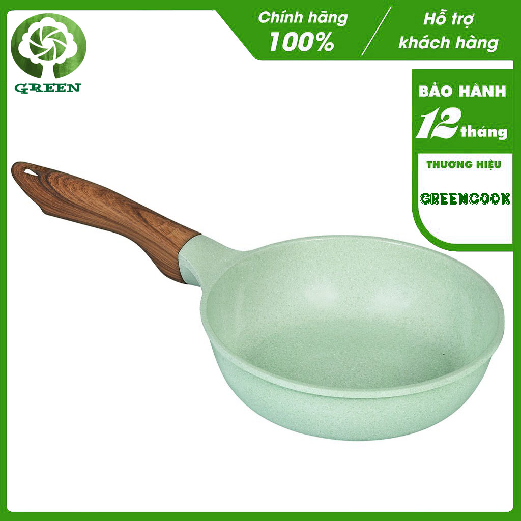 Chảo đúc đáy từ men đá chống dính 7 lớp Greencook GCP06 công nghệ chống trầy Hàn Quốc - Hàng chính hãng