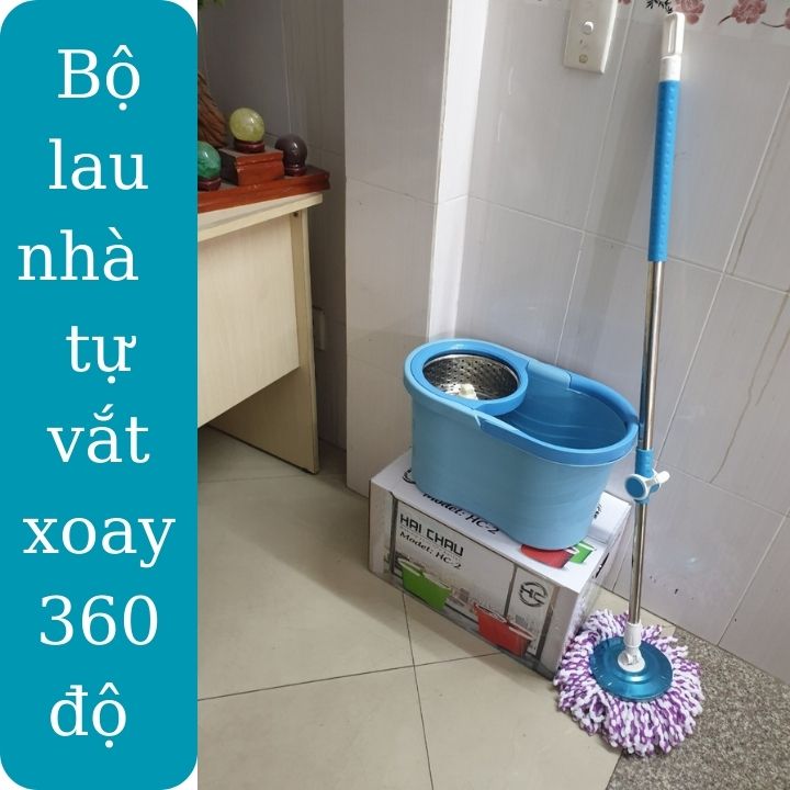 Bộ lau nhà tự vắt thông minh xoay 360 độ mâm tròn thùng lau nhà lồng inox xoay vắt rất nhẹ cây lau mâm inox chắc chắn kèm bông lau siêu sạch