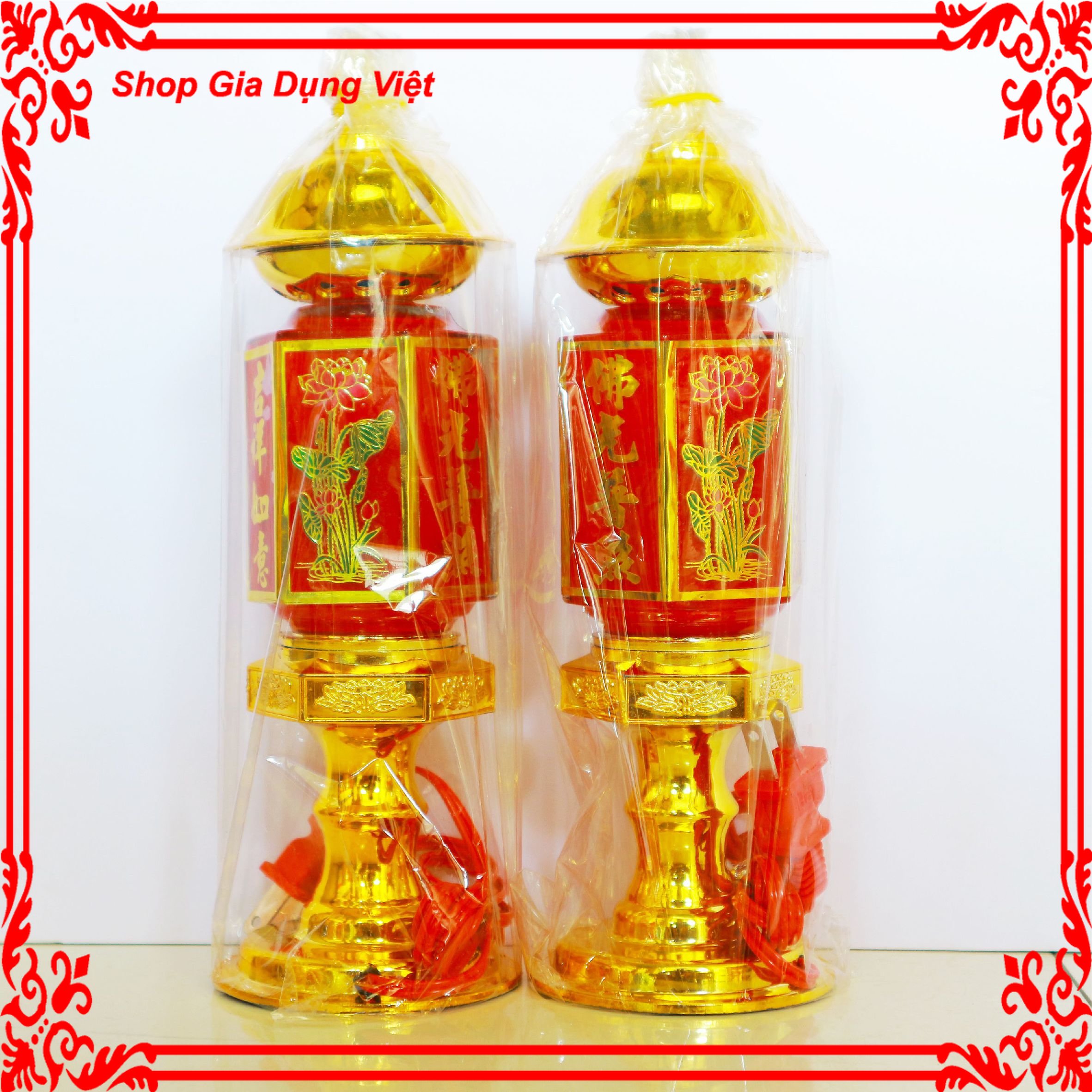 Bộ 2 Đèn thờ cúng kiểu đèn lục giác để bàn thờ cúng - Đèn thờ tổ tiên, phật, thổ địa, thần tài, đèn bàn thờ - đèn hoa sen thờ cúng