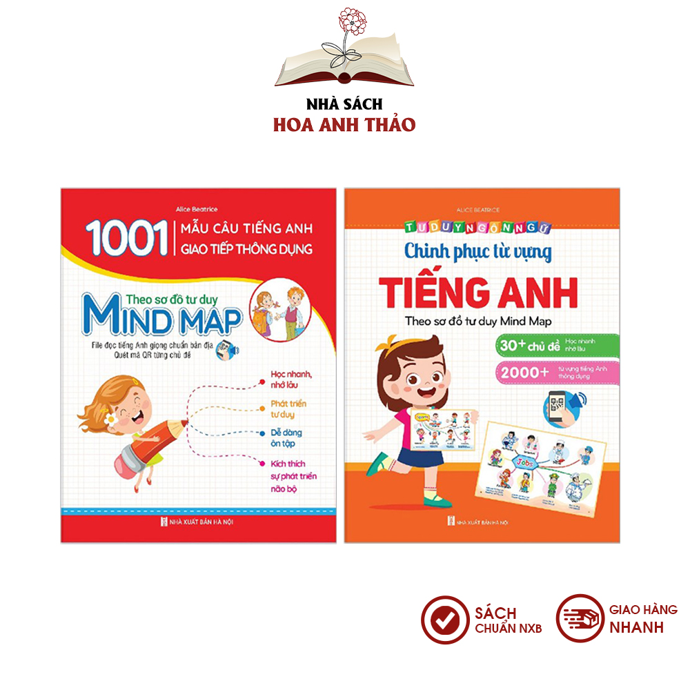 Sách - Combo Chinh phục từ vựng tiếng anh và 1001 mẫu câu tiếng anh giao tiếp thông dụng -theo sơ đồ tư duy Mind Map kèm file nghe