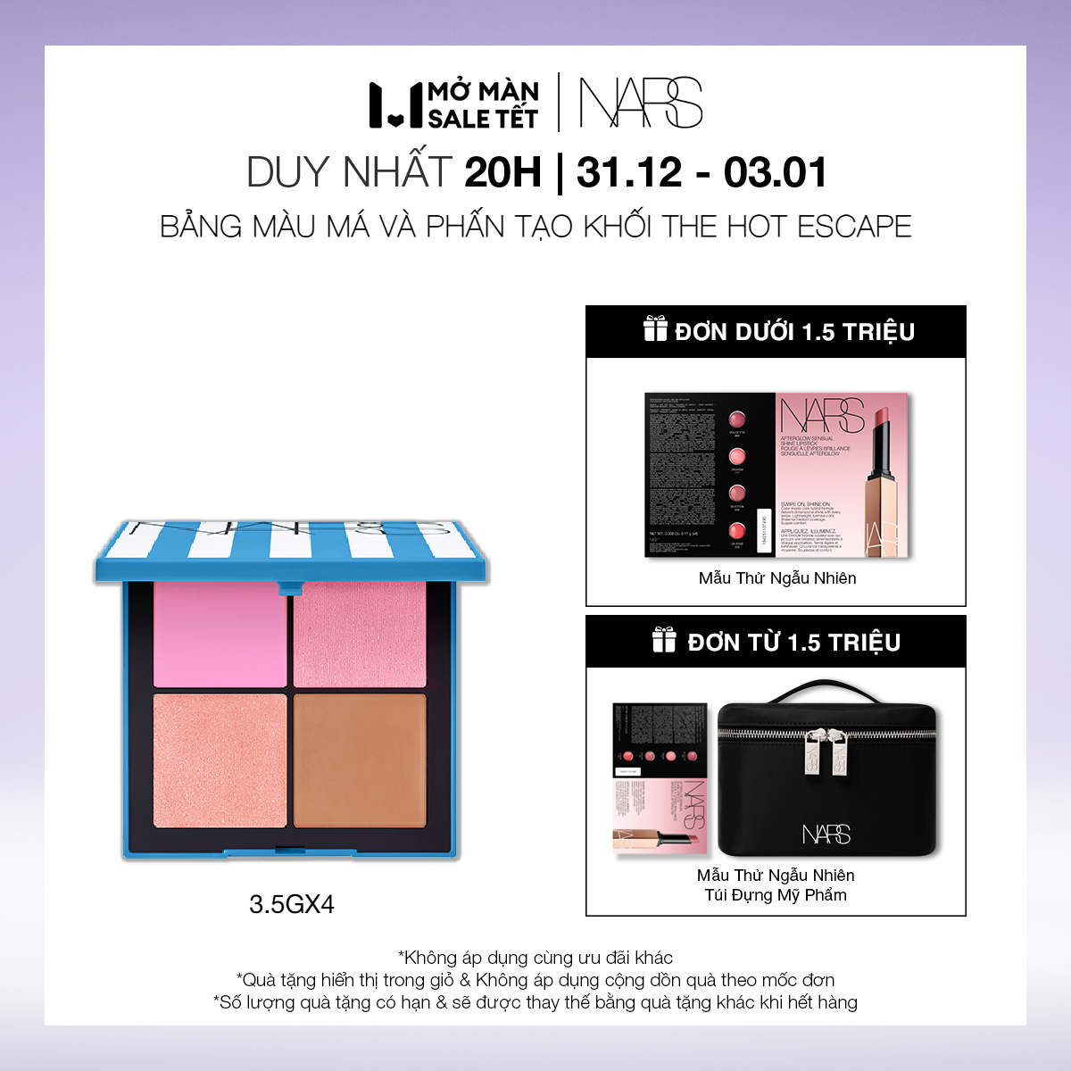 Hot Escape Collection Bảng màu má và phấn tạo khối làm nâu da NARS Hot Escape Cheek Palettes 3.5gx4