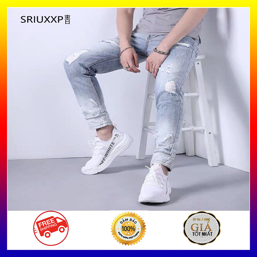 Quần jean nam rách chất bò cao cấp KATOMI-MS9900-màu xanh nhạt rách xước-quần bò nam đẹp co giãn-không nhăn-không ra màu-phong cách Hàn Quốc
