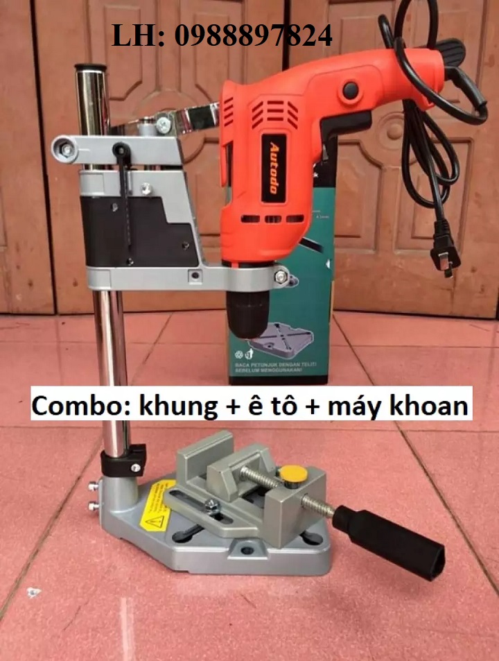 Combo bộ khung gắn máy khoan + ê tô kẹp + máy khoan điện - siêu rẻ