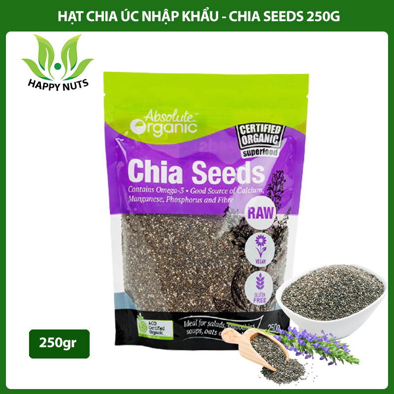 [Hàng Úc] Hạt Chia Úc Absolute Organic 250gr giúp giảm cân đẹp da giữ dáng date mới  - Happy nuts
