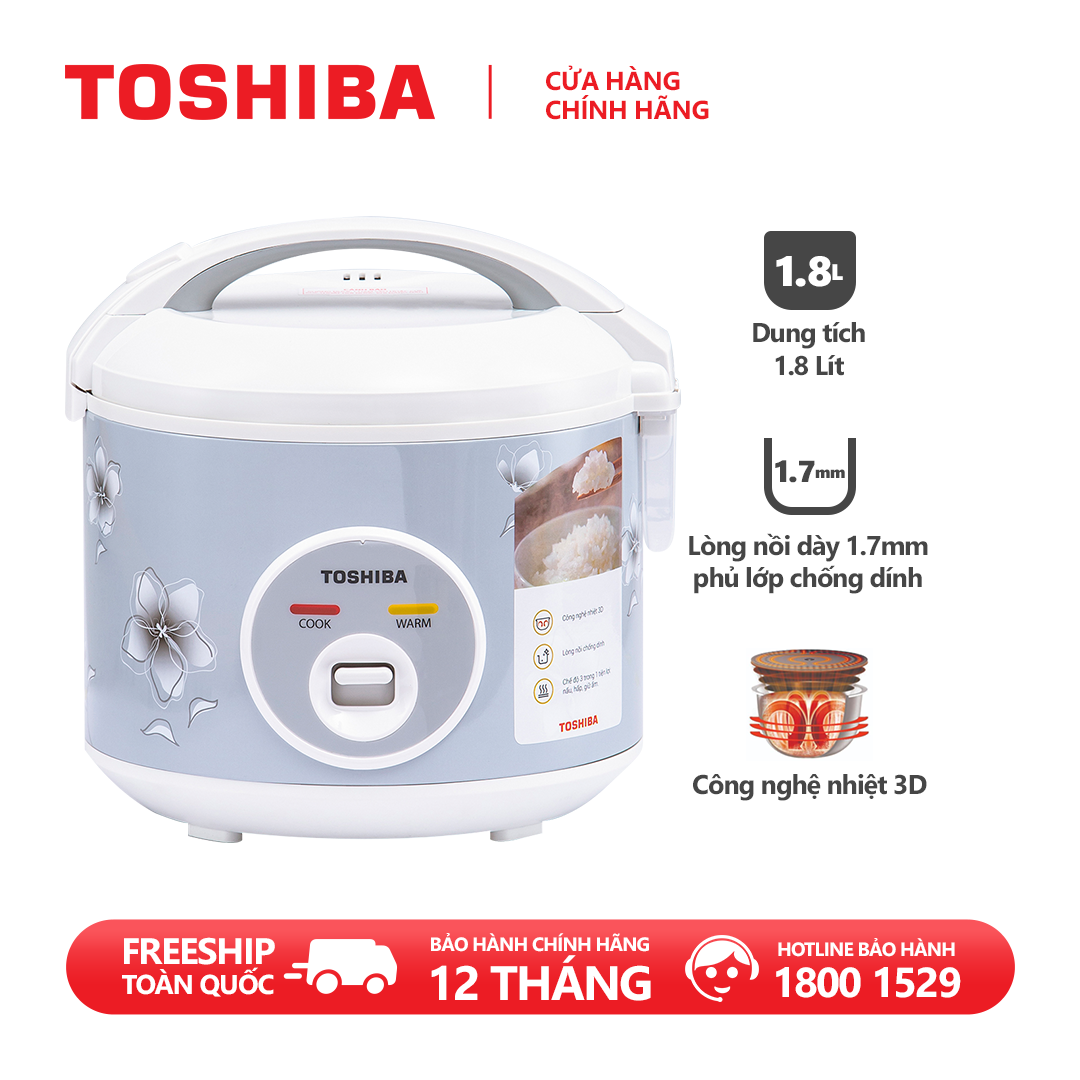 Nồi cơm điện nắp gài Toshiba RC-18JFM(H)VN - 1.8L - Lòng nồi dày 1.7mm, chống dính - công nghệ nhiệt 3D - Hàng chính hãng, bảo hành 12 tháng, chất lượng Nhật Bản