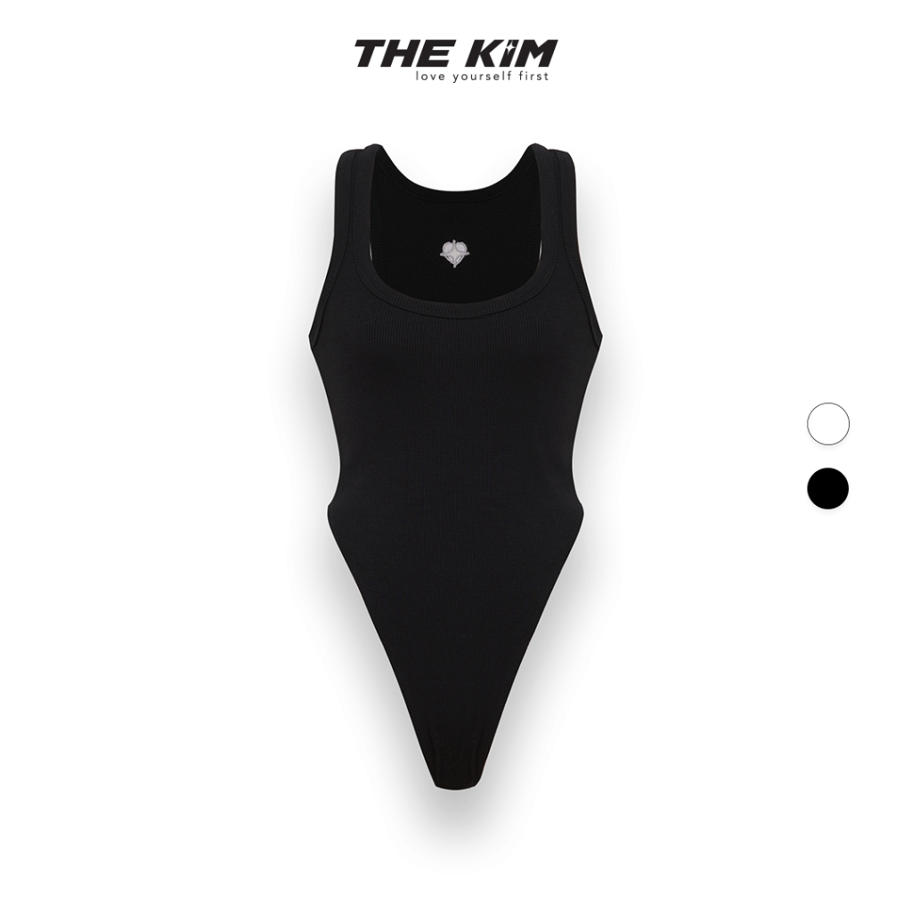 THE KIM A193 Áo bodysuit ba lỗ thêu logo blink heart, áo liền thân chất liệu thun tăm