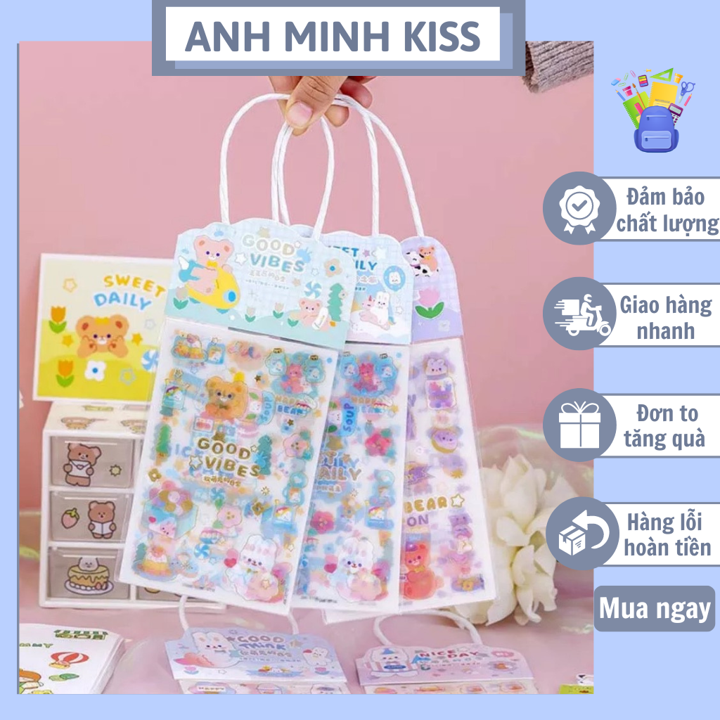 Set 3 túi sticker trang trí có quai xách dễ thương