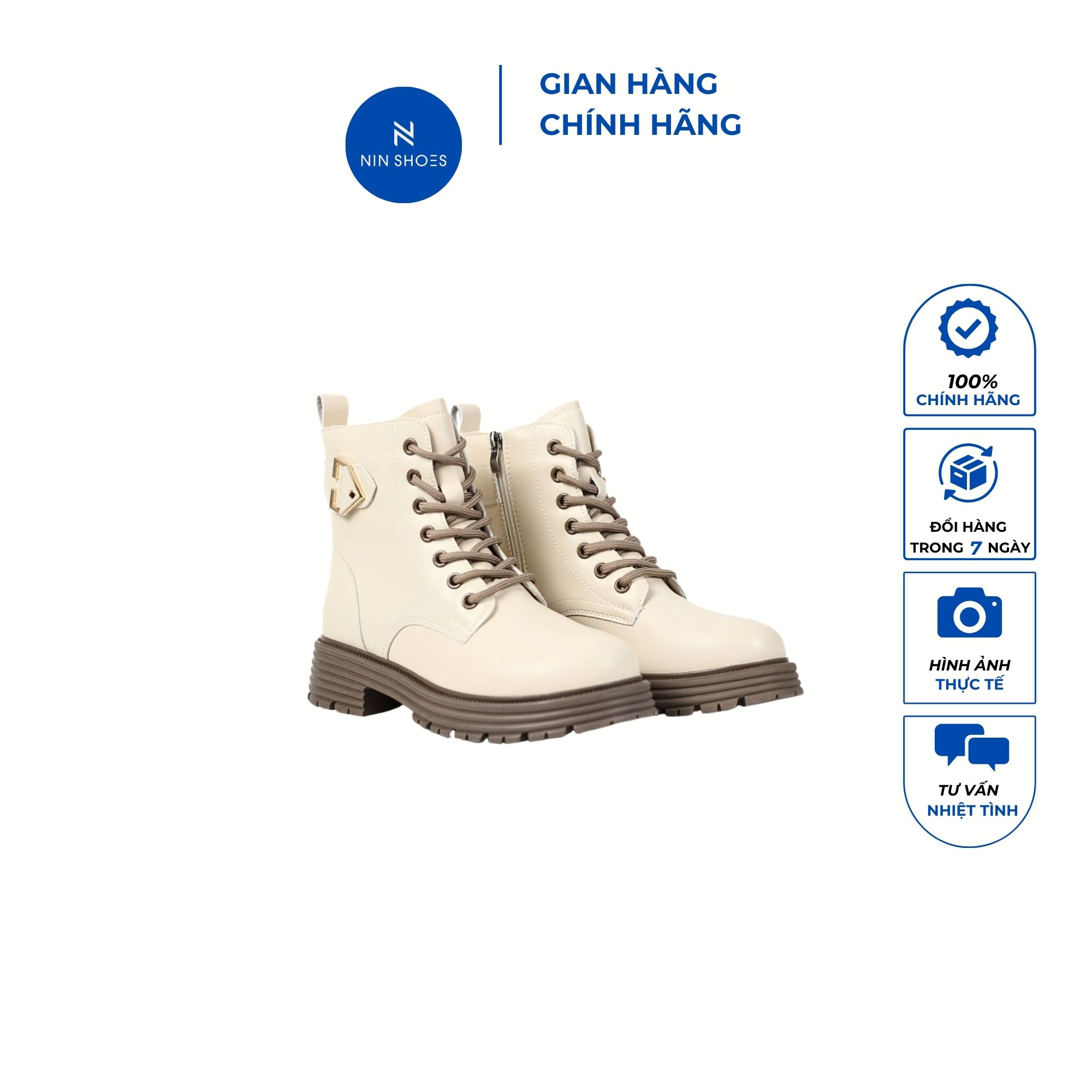 Giày Boots Nữ Chiến Binh Đế Bằng Răng Cưa 4PCó Khóa Kéo Sau Thời Trang Ninshoes Bom45