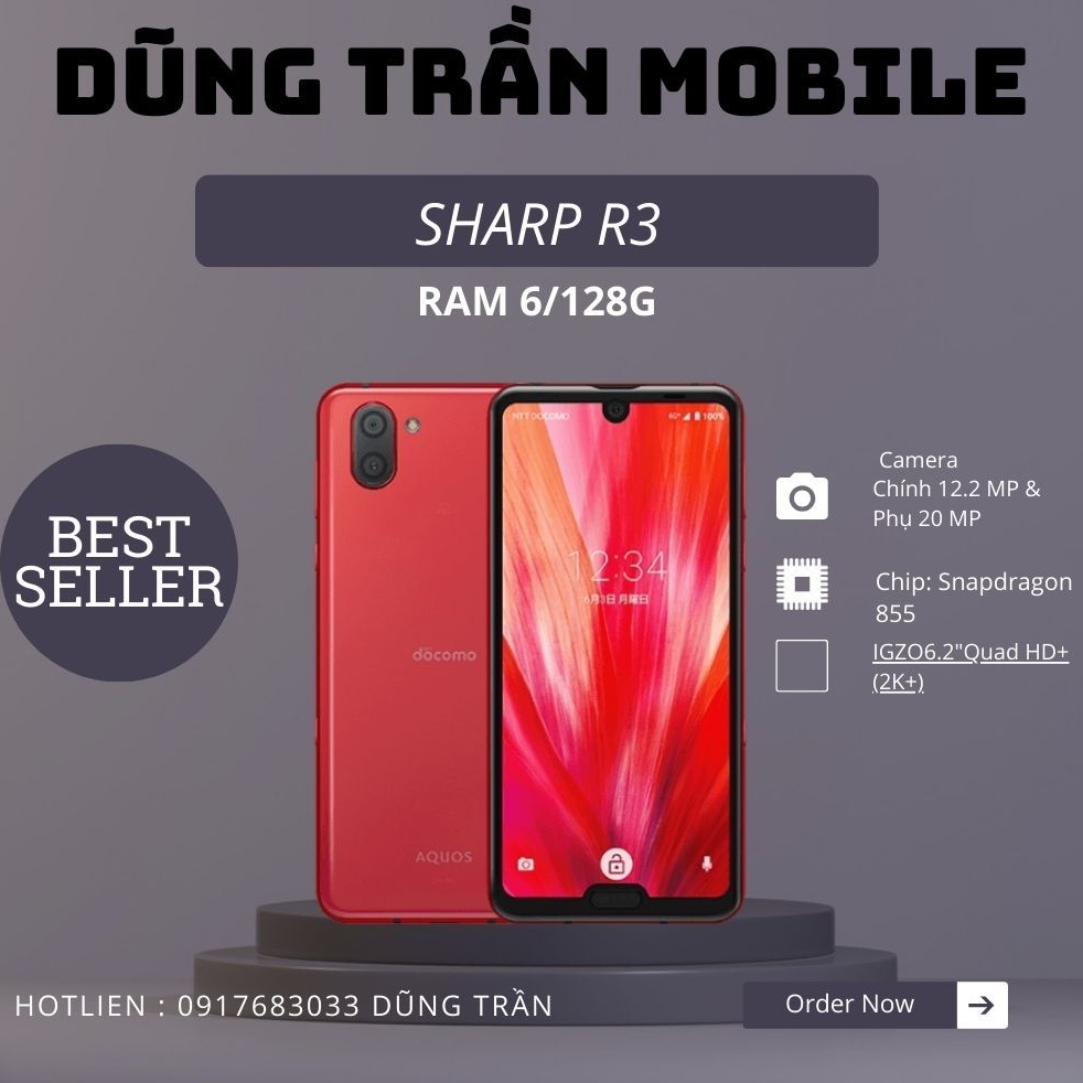 Điện thoại sharp r3 máy đẹp nguyên zin 1 sim ram 6/128g chip snapdragon 855 mạnh mẽ