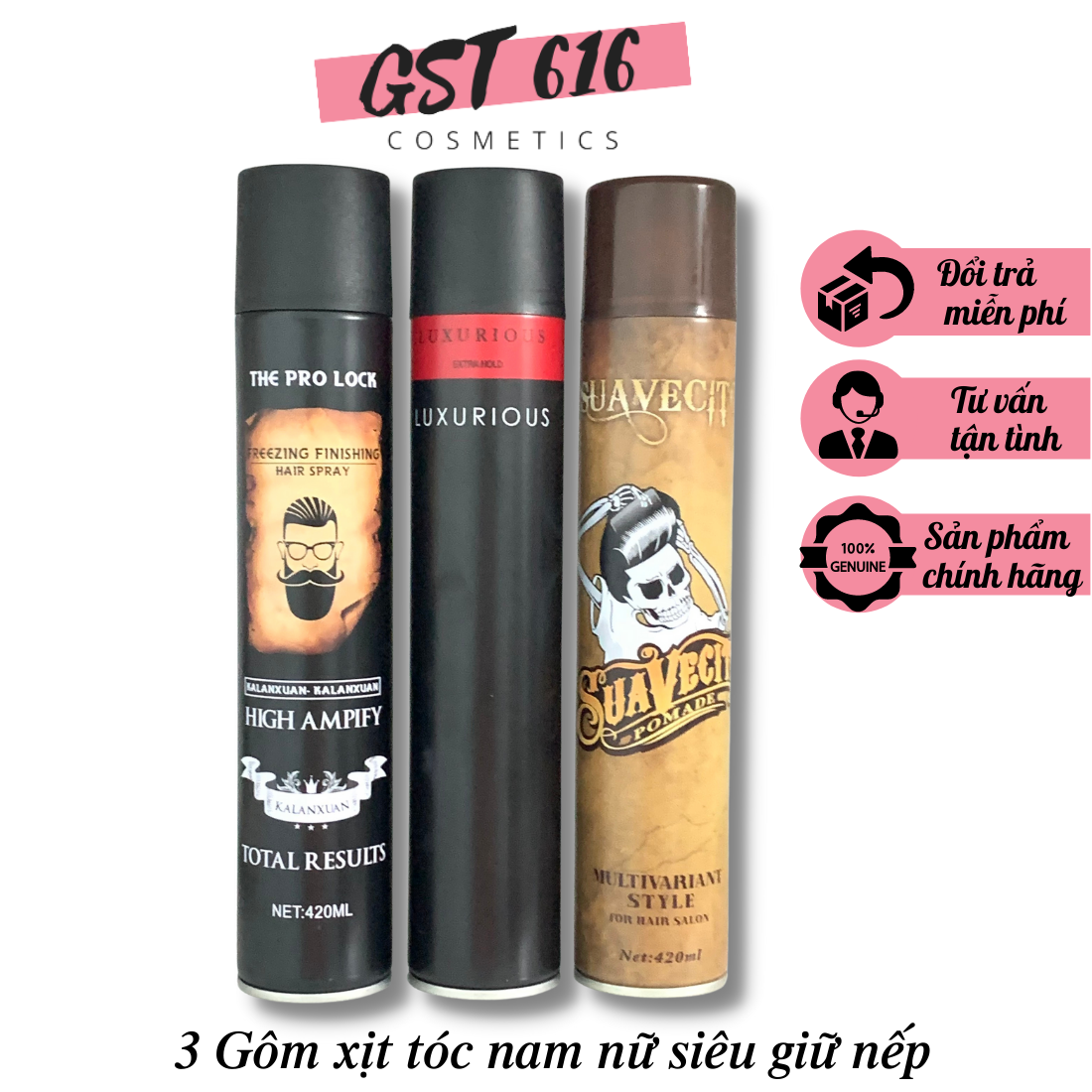 3 Keo xịt tóc nam suavecito luxurious the pro lock combo gôm xịt tóc nam tạo kiểu tóc