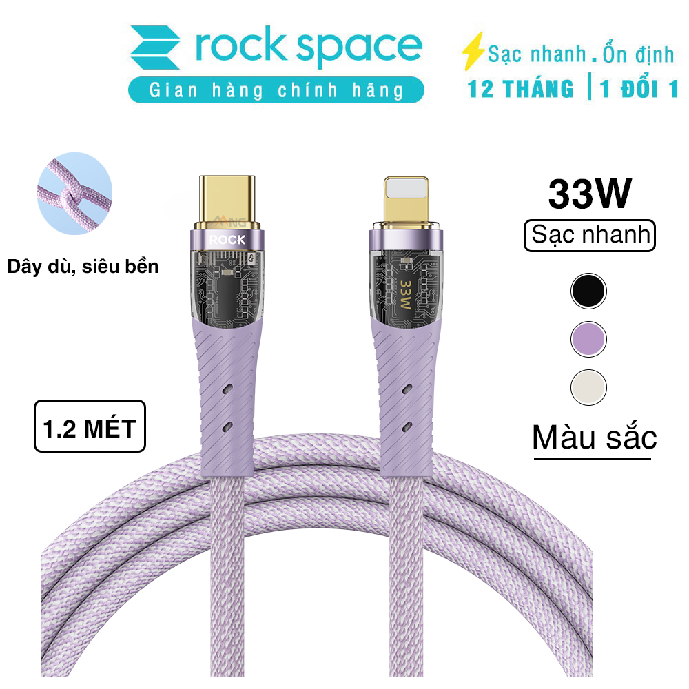 Dây cáp sạc nhanh iphone ROCKSPACE Z21 C to lightning sạc nhanh chuẩn PD 33W dây dù dài 1.2m, bảo hành 12 tháng 1 đổi 1