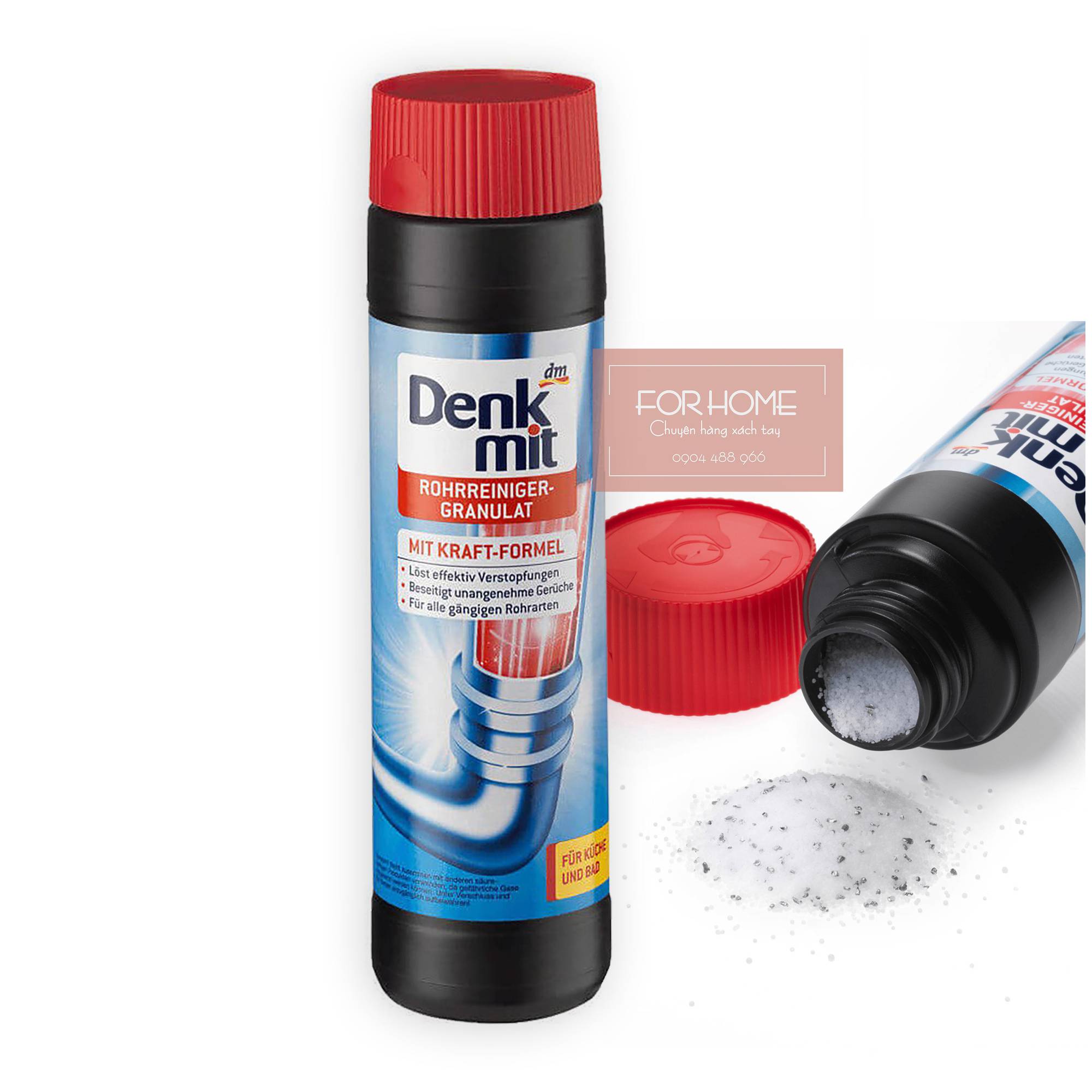 Bột Thông Tắt Denkmit, 600 g - Bột Denkmit thông tắc và vệ sinh đường ống, bồn cầu, chậu rửa -Bột thông cống Denkmit Hàng Đức