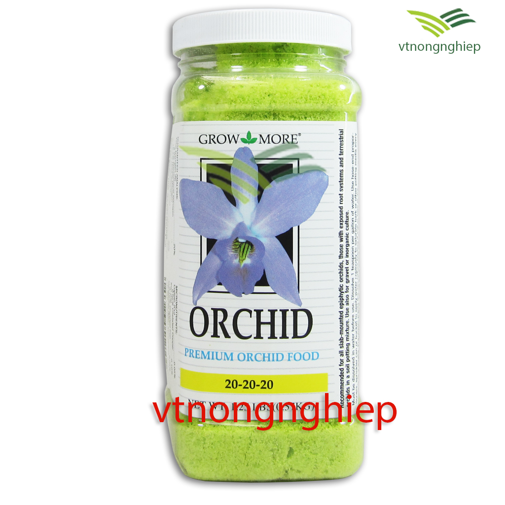Phân bón Grow More Orchid 20-20-20 kích hoa, giữ hoa bền lâu,màu sắc đẹp chuyên dùng cho hoa lan,nhập khẩu Mỹ, lọ 0.57kg