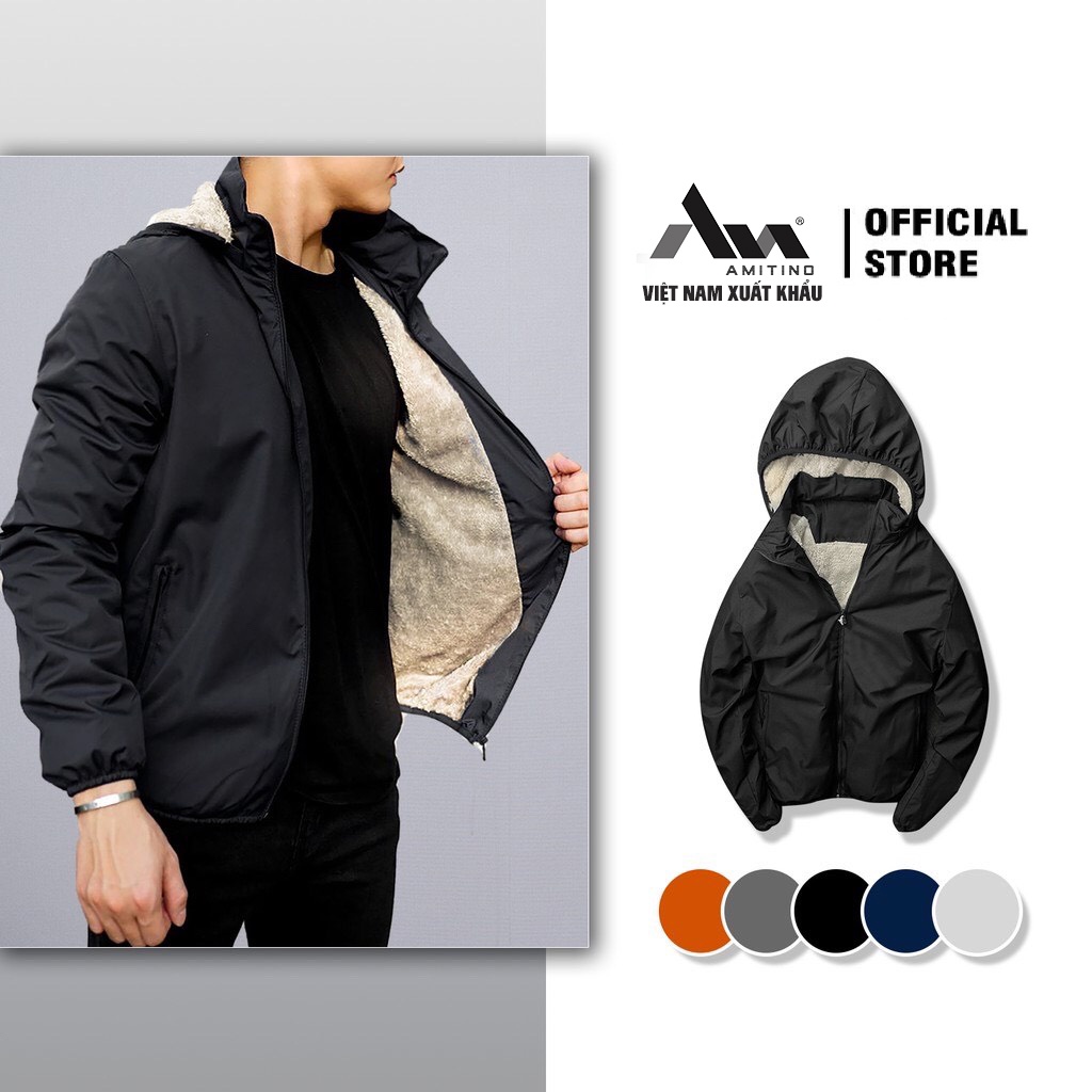 Áo khoác lông cừu chống nước Amitino Áo gió thể thao lót lông kèm túi đựng