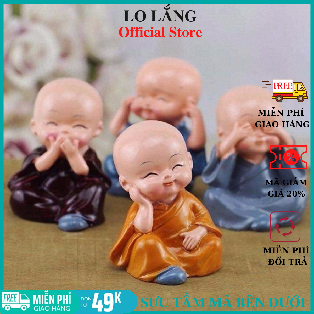 Bộ Tứ Tượng 4 Không - Không Nghe - Không Thấy - Không Nói - Không Nhìn Trang trí cực đẹp nơi làm việc góc bàn học cực kì xinh xắn và ý nghĩa