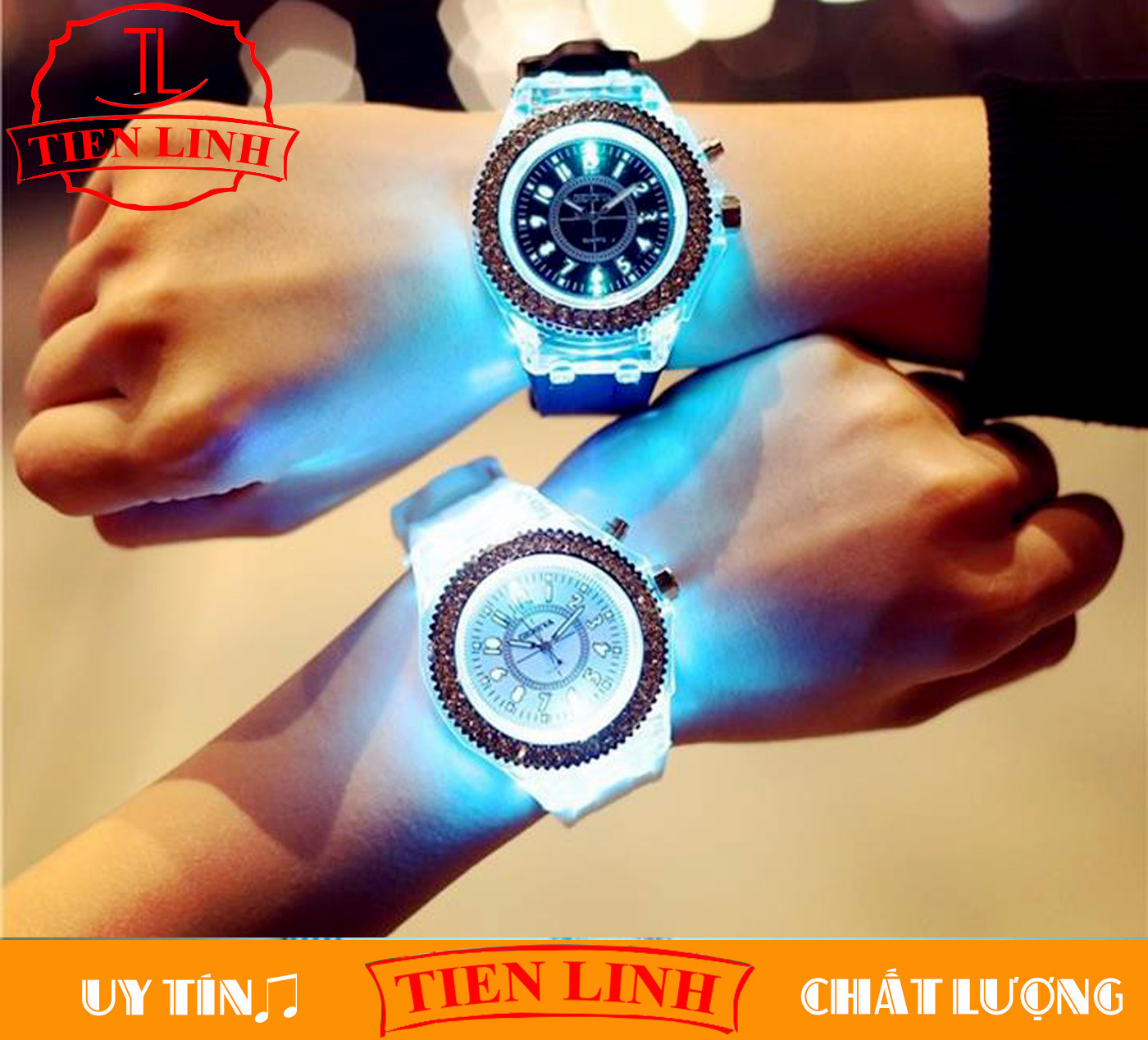 [HCM]Đồng hồ cặp đôi nam nữ Geneva G06 thời trang dây cao su cao cấp có phát sáng Led 7 màu vào ban đêm (Bộ 2 cái)