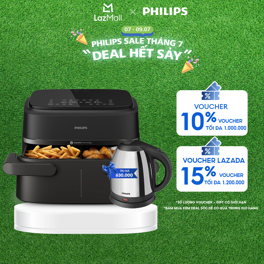 Nồi Chiên Không Dầu Philips 2 ngăn NA150/00 - 7L - Hàng Chính Hãng