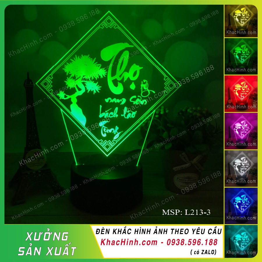 Đèn thư pháp chữ THỌ (Thọ tỷ nam sơn bách lão tùng), đèn tranh thư pháp chữ THỌ, đèn decor, thiết kế và khắc hình theo yêu cầu,quà tặng sinh nhật, quà tặng khách hàng… khachinh.com