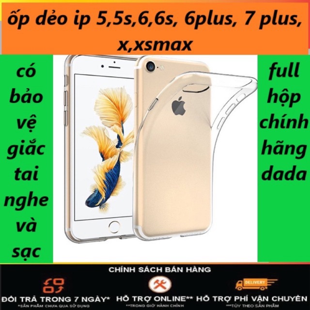 ỐP LƯNG IPHONE 5, 5S, 6, 6S, 6PLUS, 6SPLUS, 7PLUS, 8PLUS, X, XS, XSMAX, 11, 11PRO, 11PROMAX DẺO TRONG SUỐT CHÍNH HÃNG
