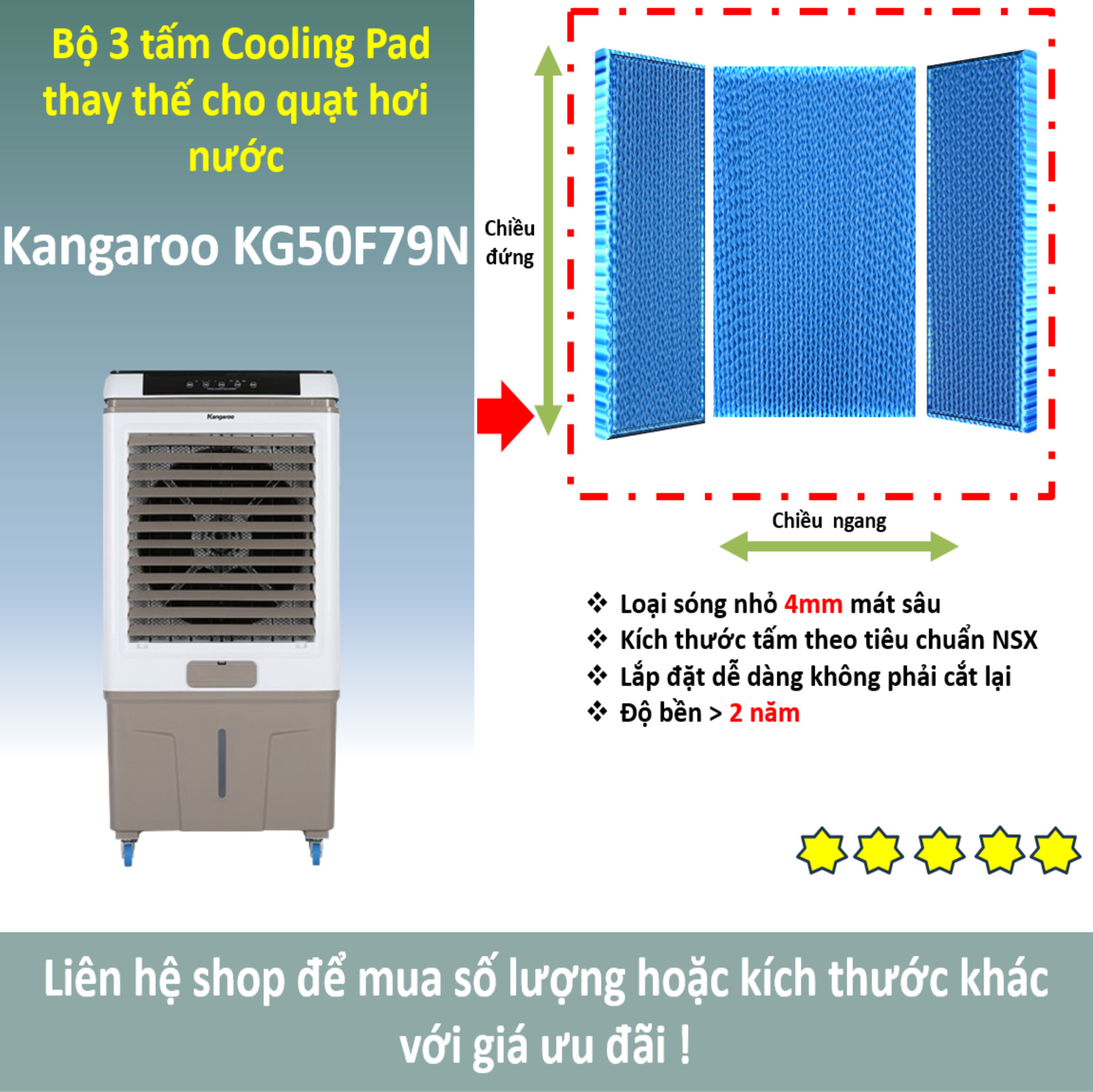 Bộ 3 tấm làm mát quạt hơi nước kangaroo KG50F79N