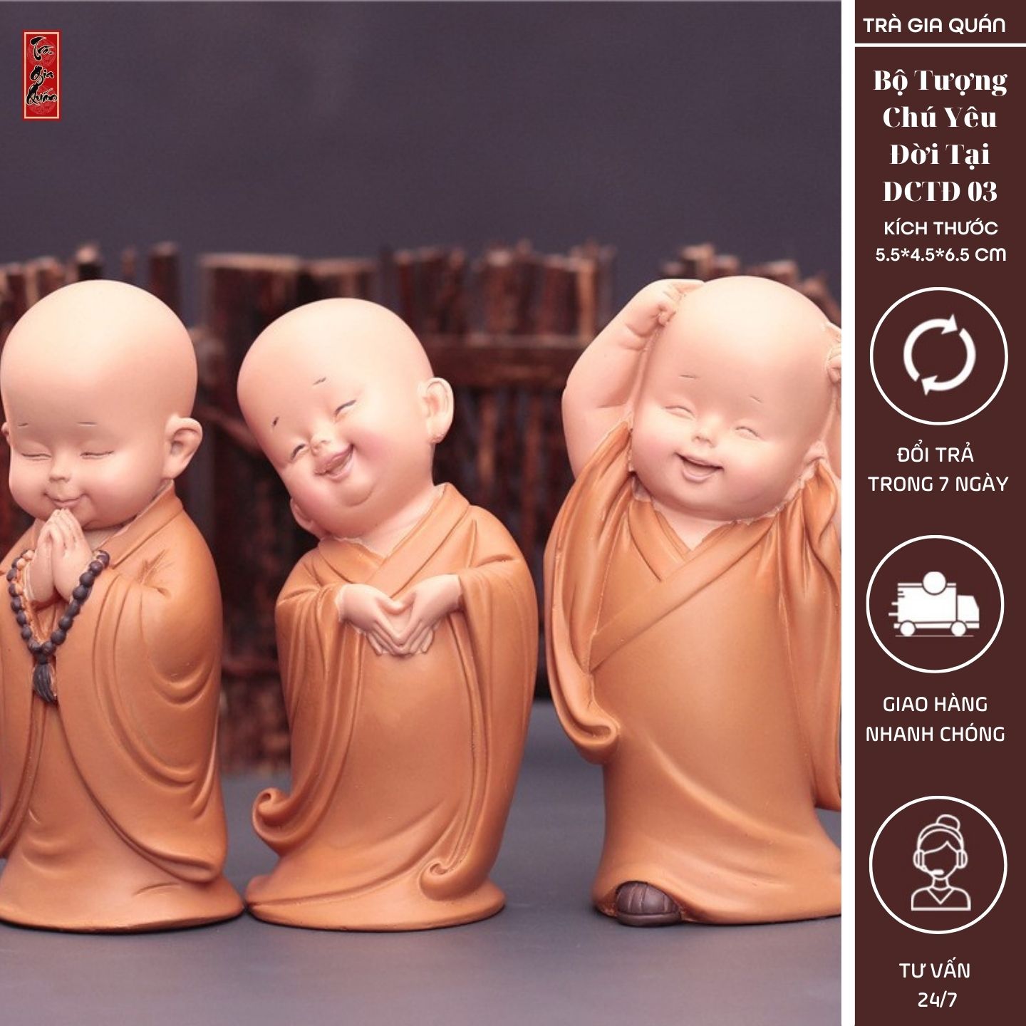 Bộ tượng chú tiểu gốm sứ cao cấp yêu đời dctd 03