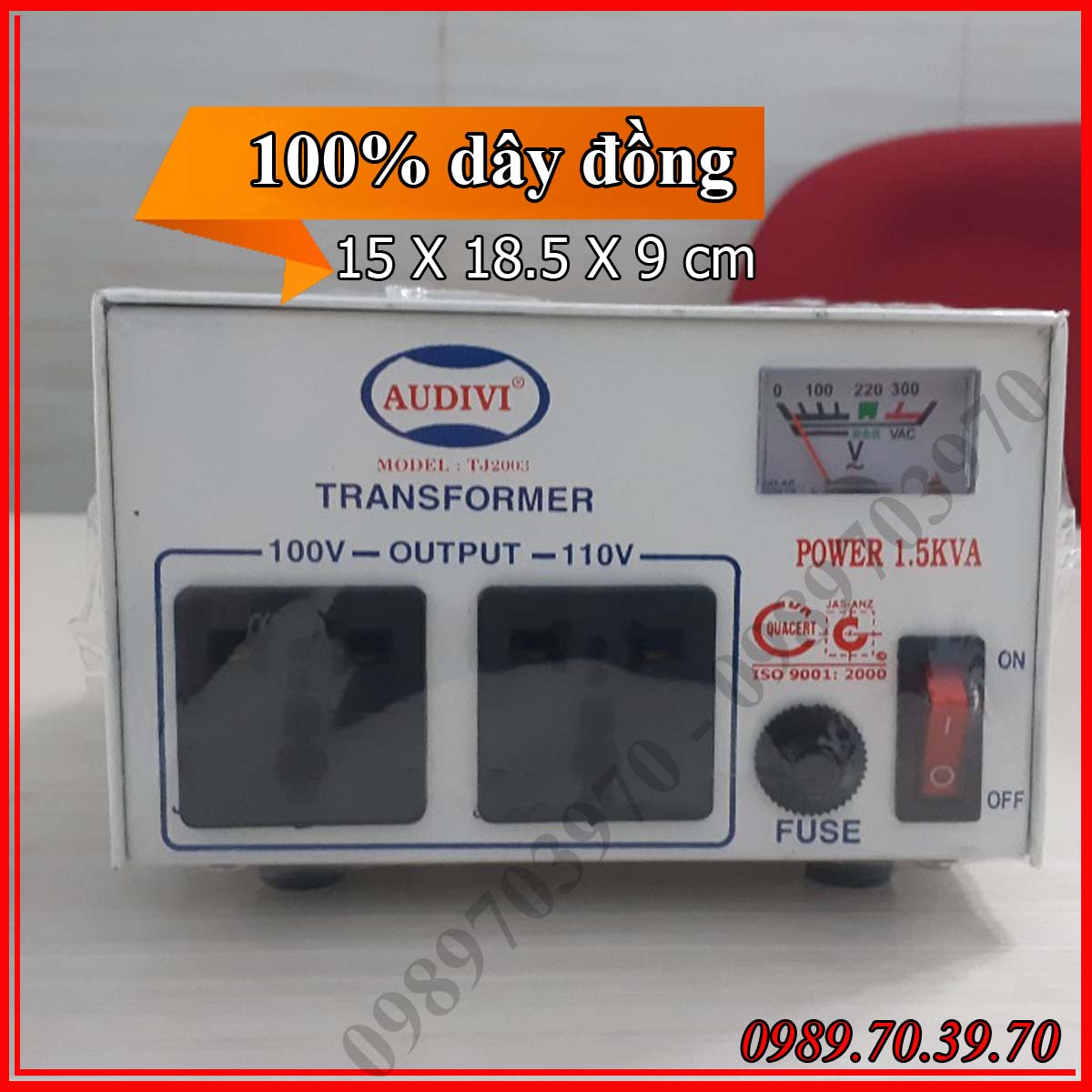 Biến thế dây đồng 1.5 KVA - 15A chuyển điện 220v ra 100v 110v sử dụng hàng nội địa Nhật chính hãng Audivi - Shophangnhat