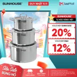 Bộ nồi inox 5 đáy - Dùng được với mọi loại bếp Sunhouse Mama SH784 - 5 lớp đáy tỏa nhiệt đều, giữ nhiệt lâu, hạn chế cháy khét- Đường kính lòng nồi 16 – 20 – 24cm