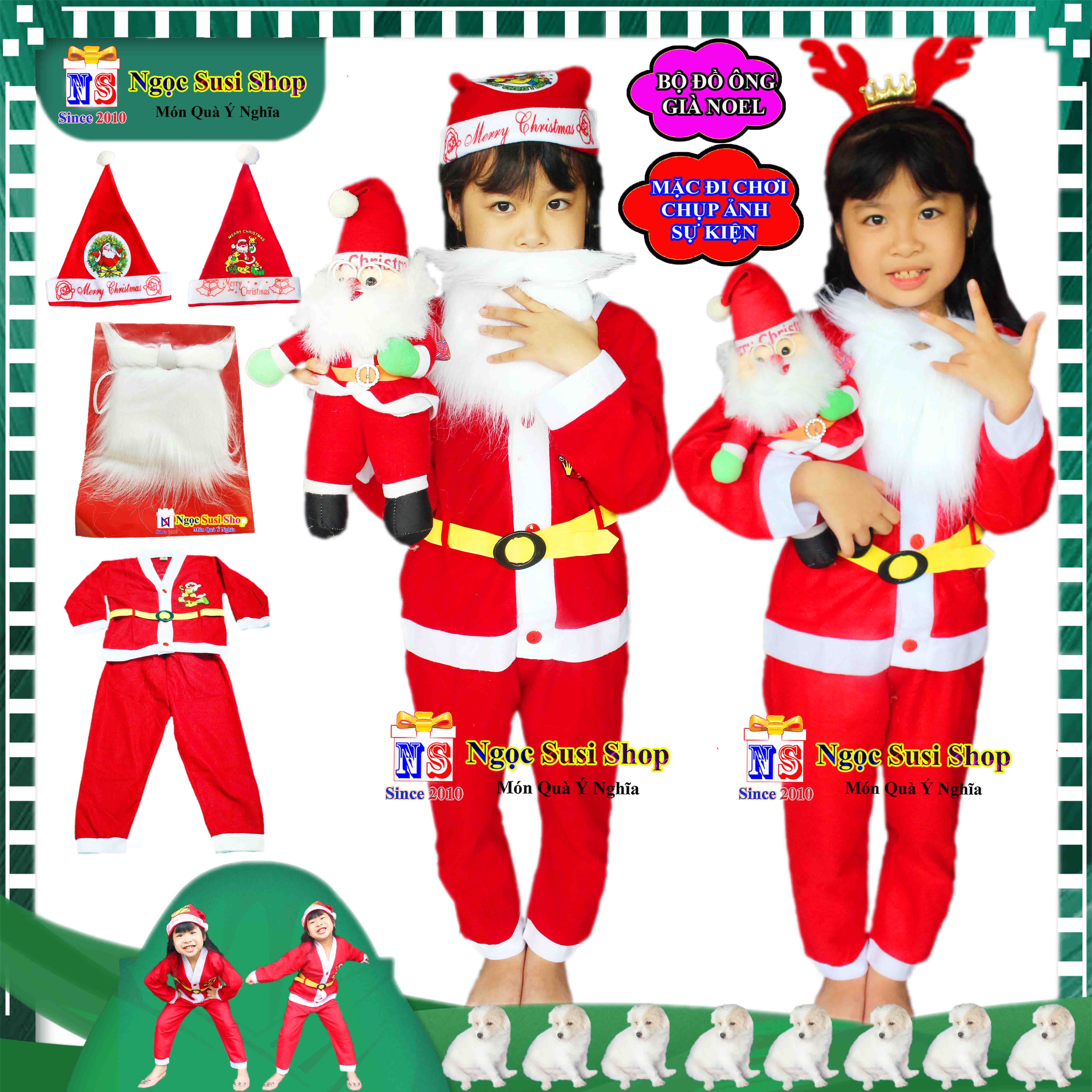 Đồ ông già noel cho bé quần áo noel từ 1 - 10 tuổi chất vải nỉ - trang phục giáng sinh