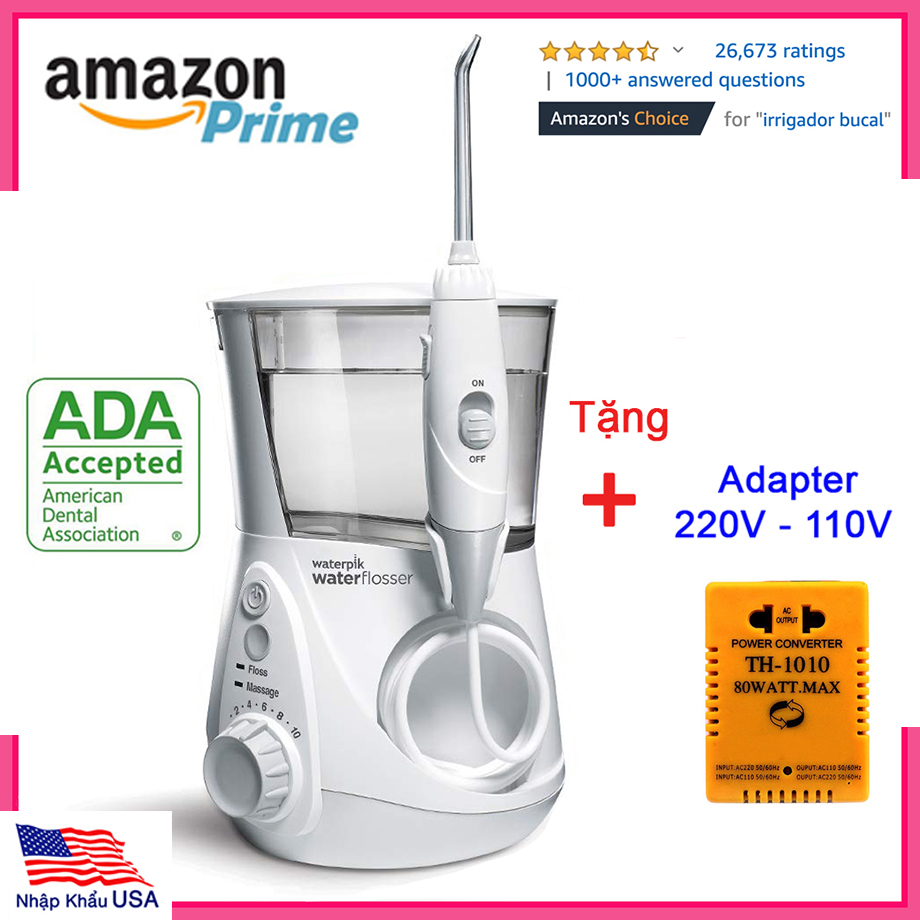 [HCM]Nha Khoa USA Máy tăm nước Waterpik Water Flosser Electric Dental - WP-660  Chứng nhận ADA Y Tế Hoa Kỳ + Adapter chuyển điện 110V sang 220V