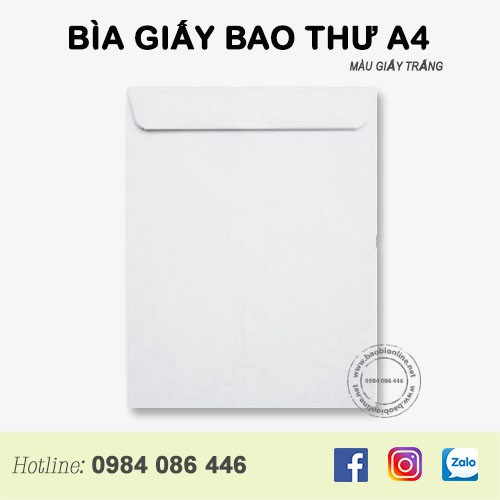 100 bao thư trắng giấy fort 80/100/120gsm nắp ngang 25x35cm có sẵn