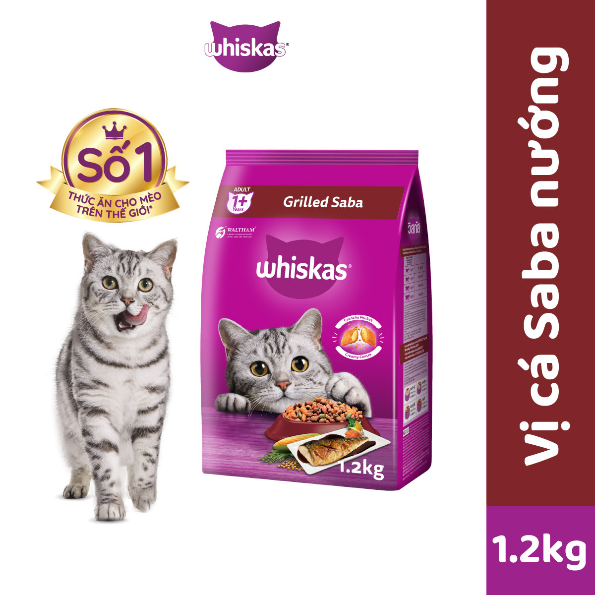 Thức ăn mèo Whiskas vị cá ngừ túi 1.2kg