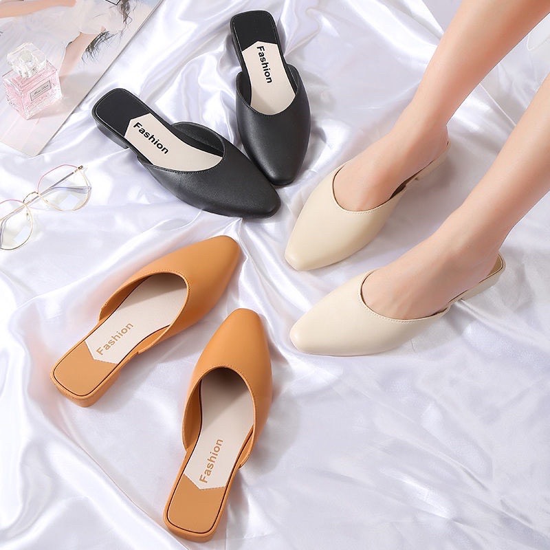 Dép sục nữ mules đế bằng gót bệt thời trang thanh lịch- giày sục nữ da mềm đế bệt thời trang- dép kín mũi cho nữ chất liệu đi mưa thoải mái- giày nữ đế bằng