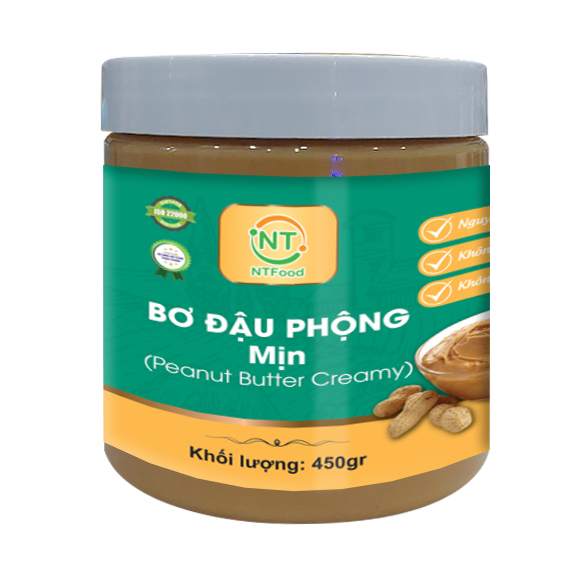 Bơ Đậu Phộng mịn không đường NTFood hũ 450gr - Nhất Tín Food