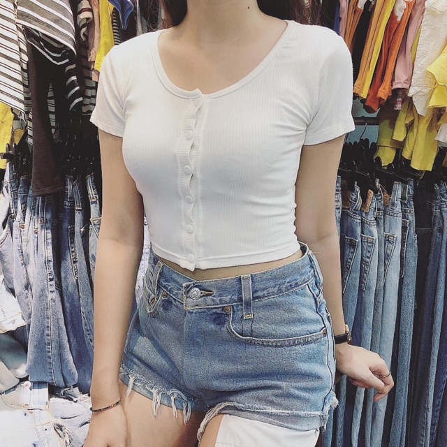 ANLY21 - ÁO CROPTOP THUN ÔM CÀI NÚT