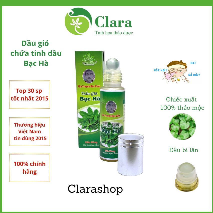 [CHÍNH HÃNG] Dầu Gió tinh dầu Bạc Hà giúp giảm nhanh các triệu chứng đâu đầu cảm cúm giữ ấm cơ thể chiếc xuất từ thiên nhiên dầu gia truyền Bảy Vĩnh Clarashop