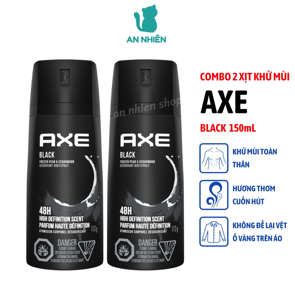 Combo 2 chai xịt nước hoa khử mùi toàn thân nam AXE Black 150ml