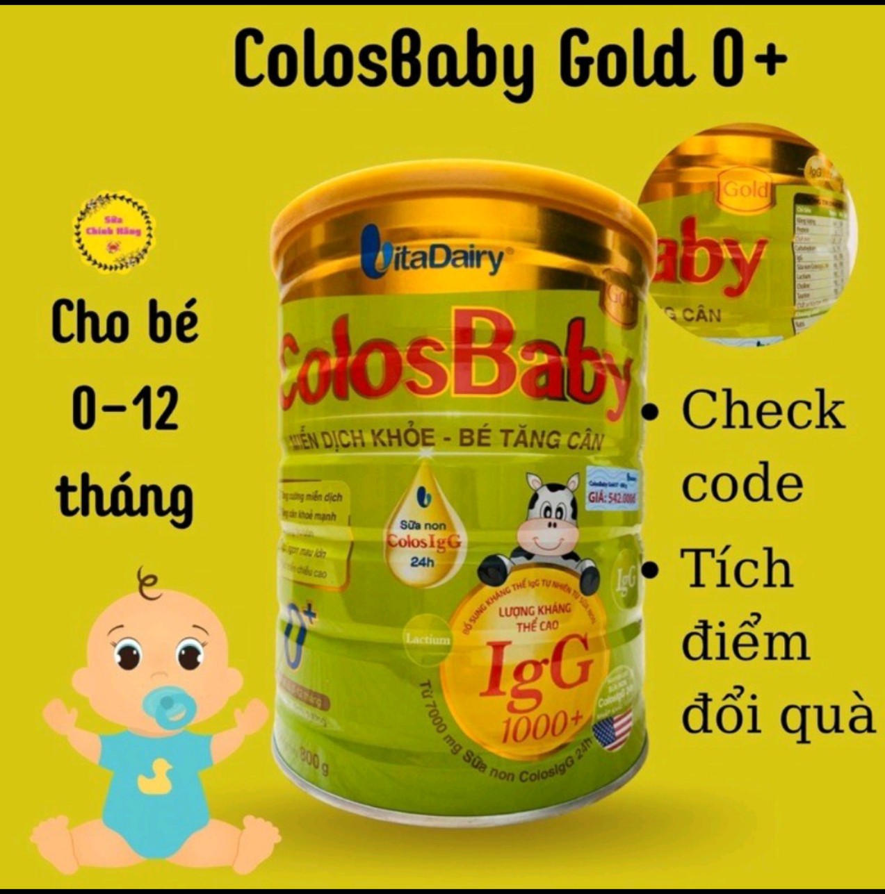 Sữa bột colos baby 0+ 800g từ 0-12 tháng