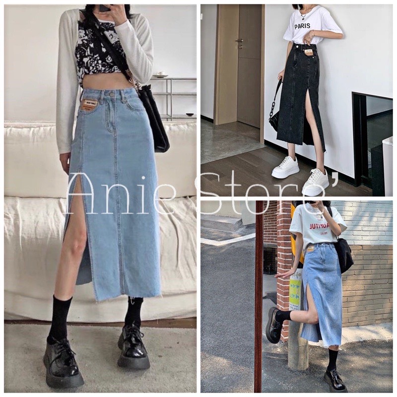 [FREESHIP + HOÀN TIỀN 50K] Chân Váy Jean Dáng Bút Chì Xẻ Vạt 🦋 Váy Bò Nữ Dáng Dài Mác Da Trơn 2 Màu 🦋