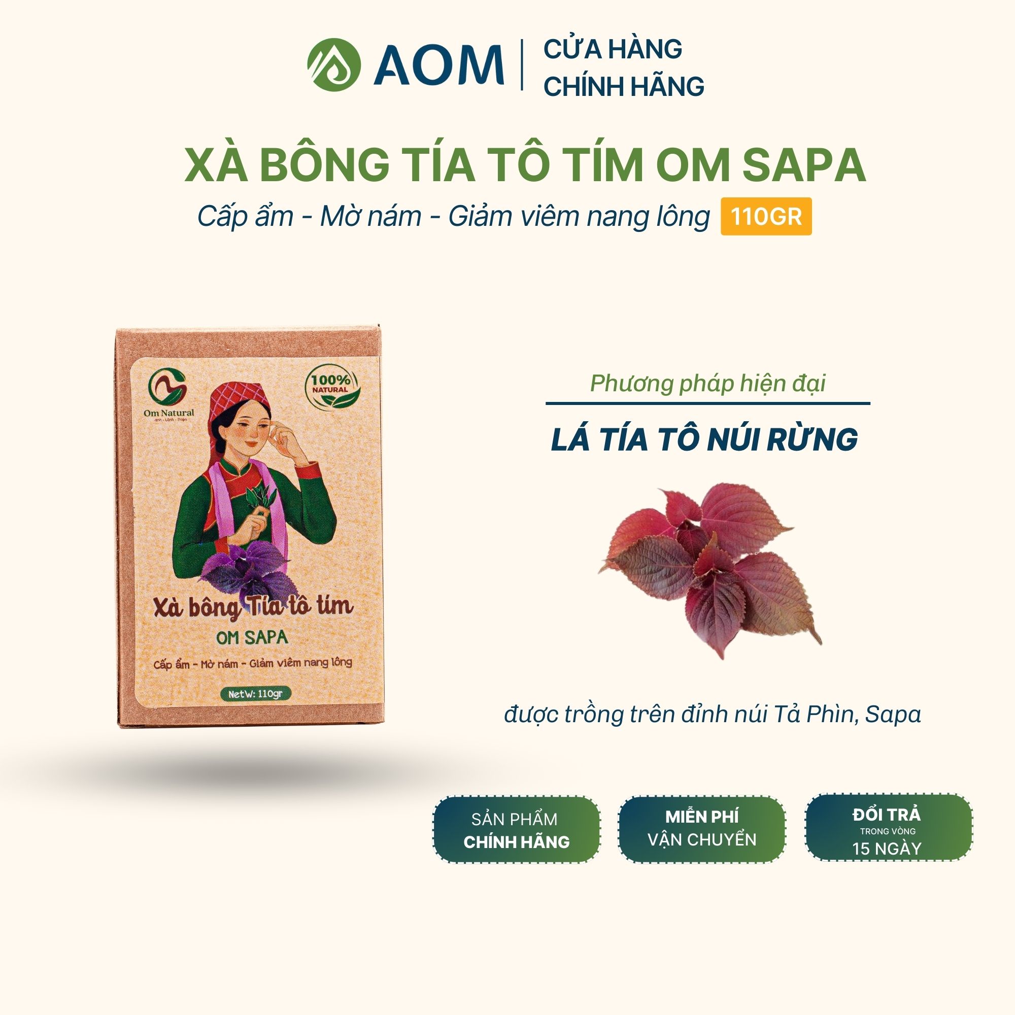 Xà bông tía tô dưỡng trắng, giảm nám a om 100g