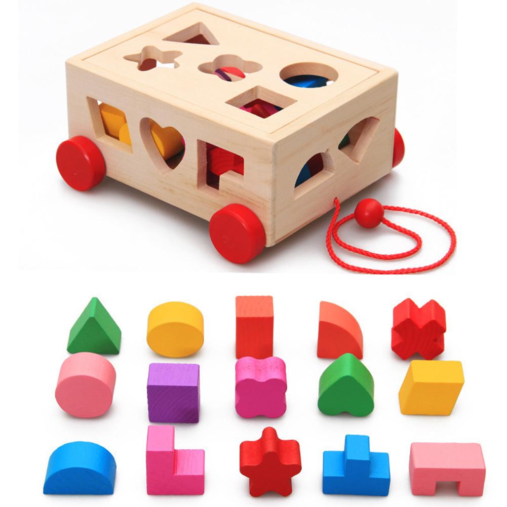 Montessori forma classificador brinquedos de madeira puxar ao longo da