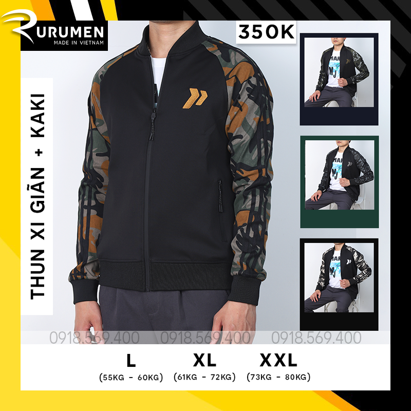 Áo Khoác Nam Thun Phối Kaki Camo Rayman RURUMEN Áo Khoát Họa Tiết Lính Rằn Ri VNXK - AK072