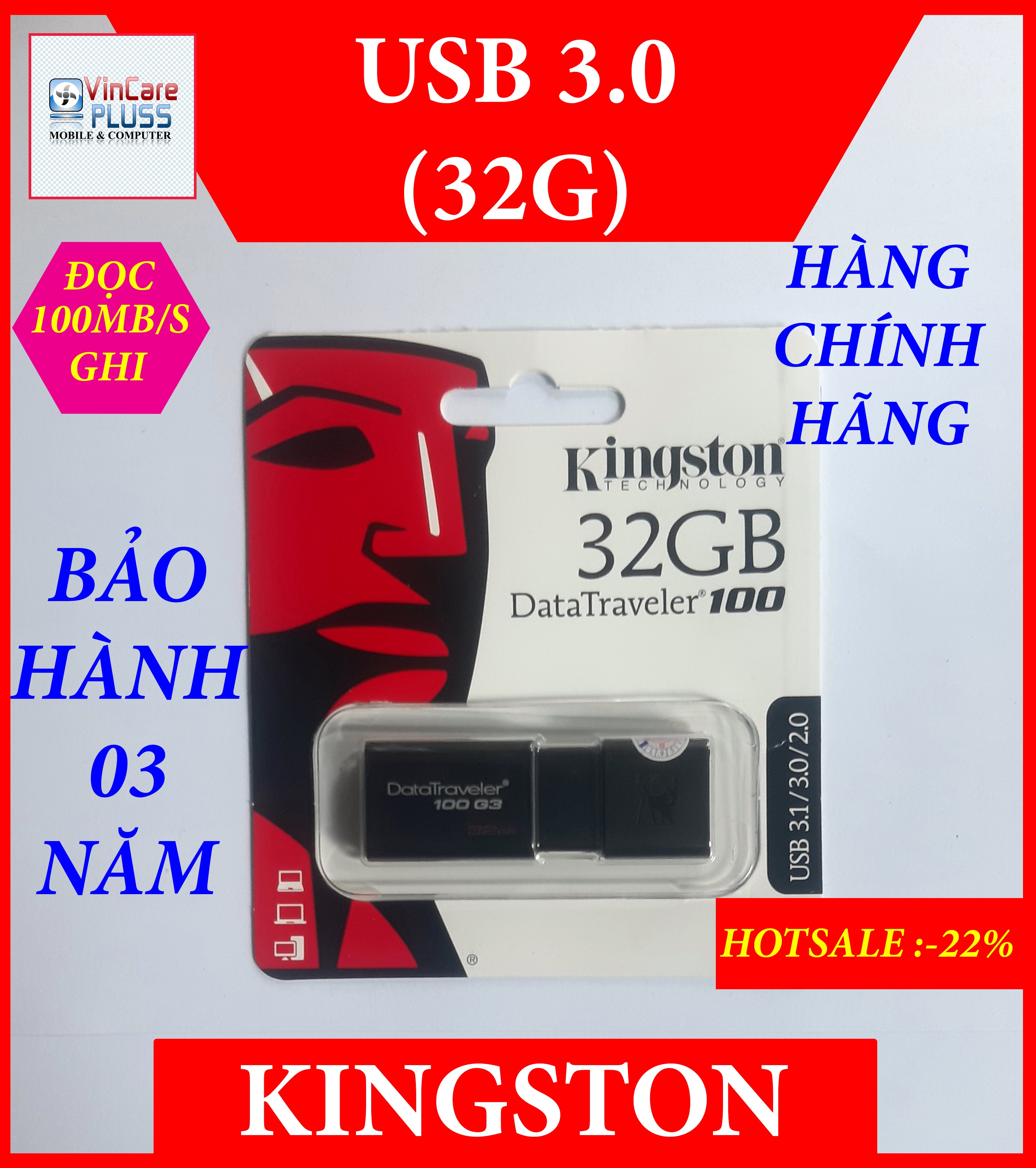 [HCM]USB 3.0 Kingston 32G DT100 chính hãng giá rẻ chất lượng