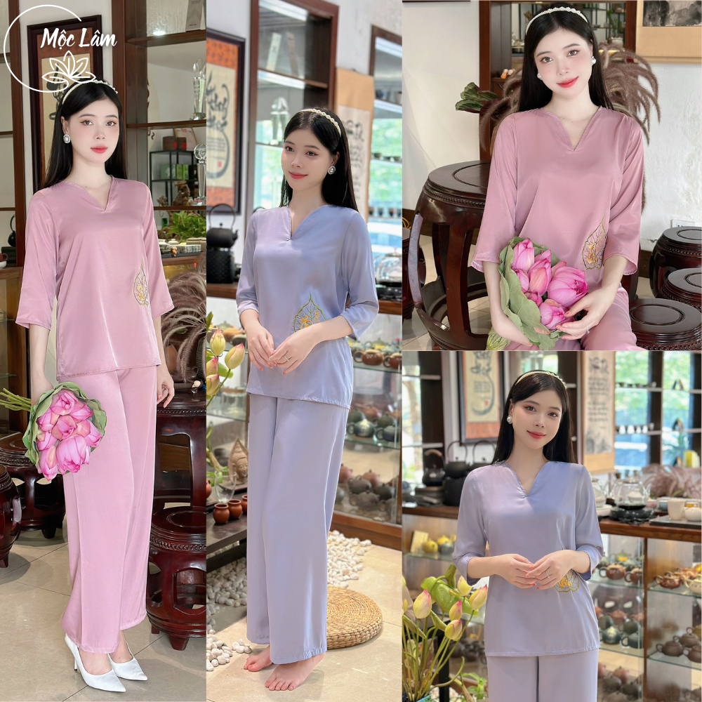 Pháp phục đi chùa, bộ đồ đi lễ chất liệu lụa Kate Hàn cao cấp - Pháp Phục Mộc Lâm - PP06