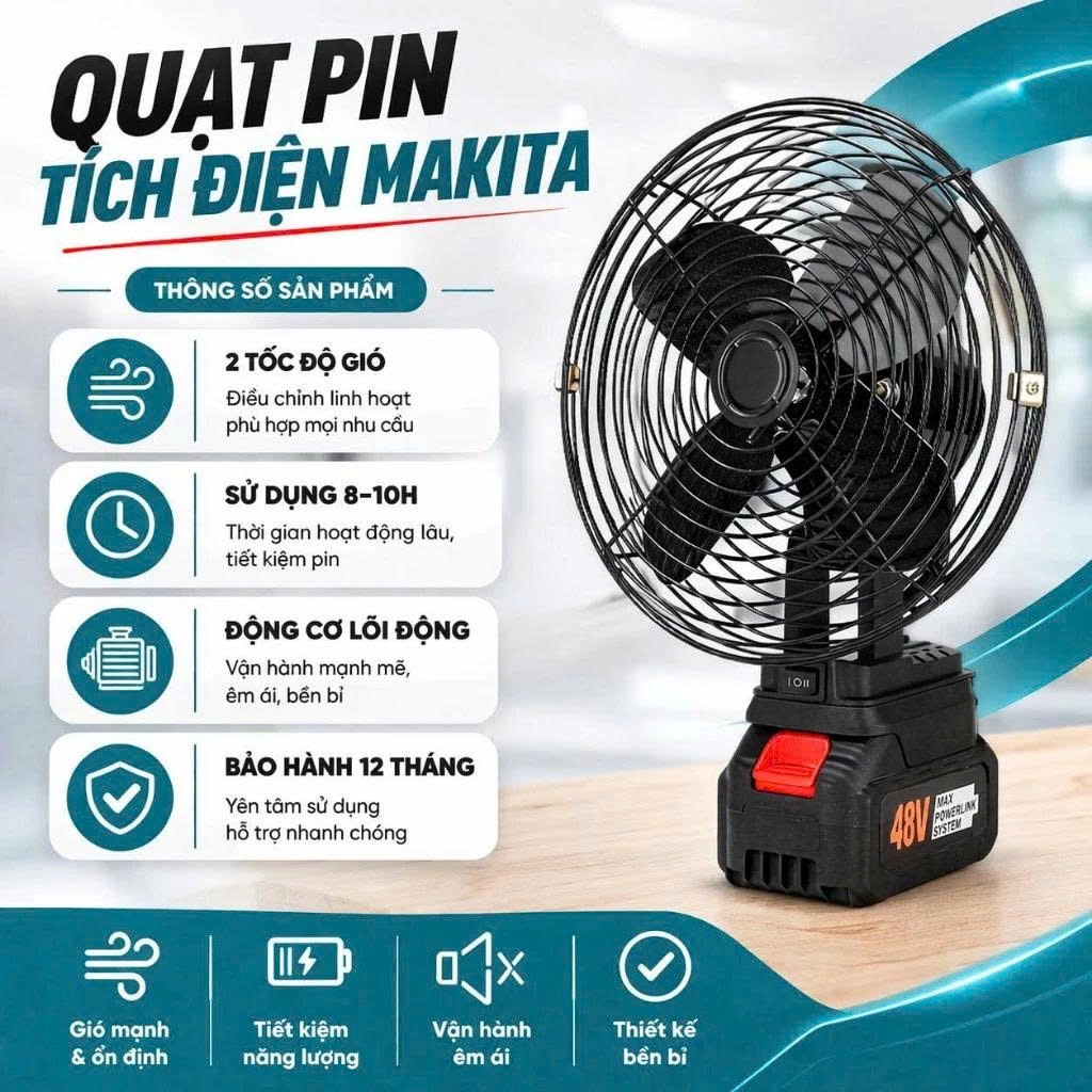 Dodoro Electric Desk Fan with 10 Cell Battery - Iron Cage, 2 Speeds, 1 Year Warranty