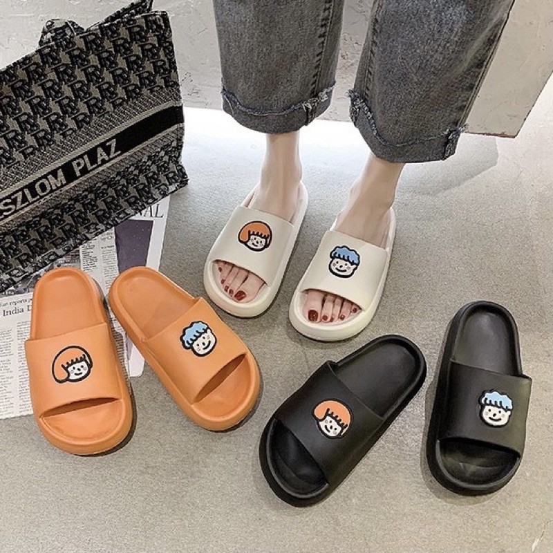 Dép quai ngang bánh mì nam nữ hoạ tiết couple đúc nguyên khối chất liệu EVA siêu nhẹ size đơn siêu đẹp