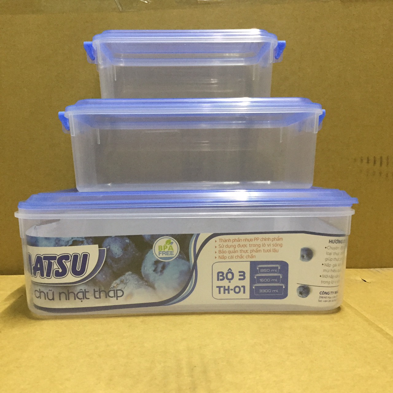 [HCM][Nhựa Duy Tân] Bộ 3 Hộp Gài Matsu Trong Suốt 820ml - 1600ml - 3300ml. Bộ 3 hộp đựng thực phẩm an toàn sức khỏe