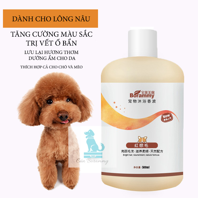 [Hoàn Tiền 10%]Sữa tắm cho chó dành cho lông nâu đỏ BORAMMY 500ml - Sữa tắm cho mèo dưỡng chất hoa hồng giúp đậm màu sáng lông